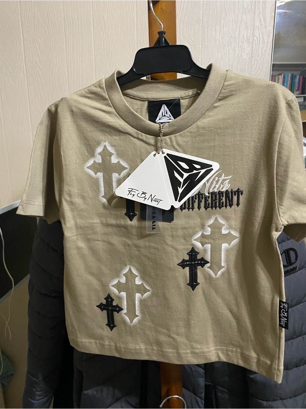 Kids Beige Short-Sleeve Tee with Cross Graphic